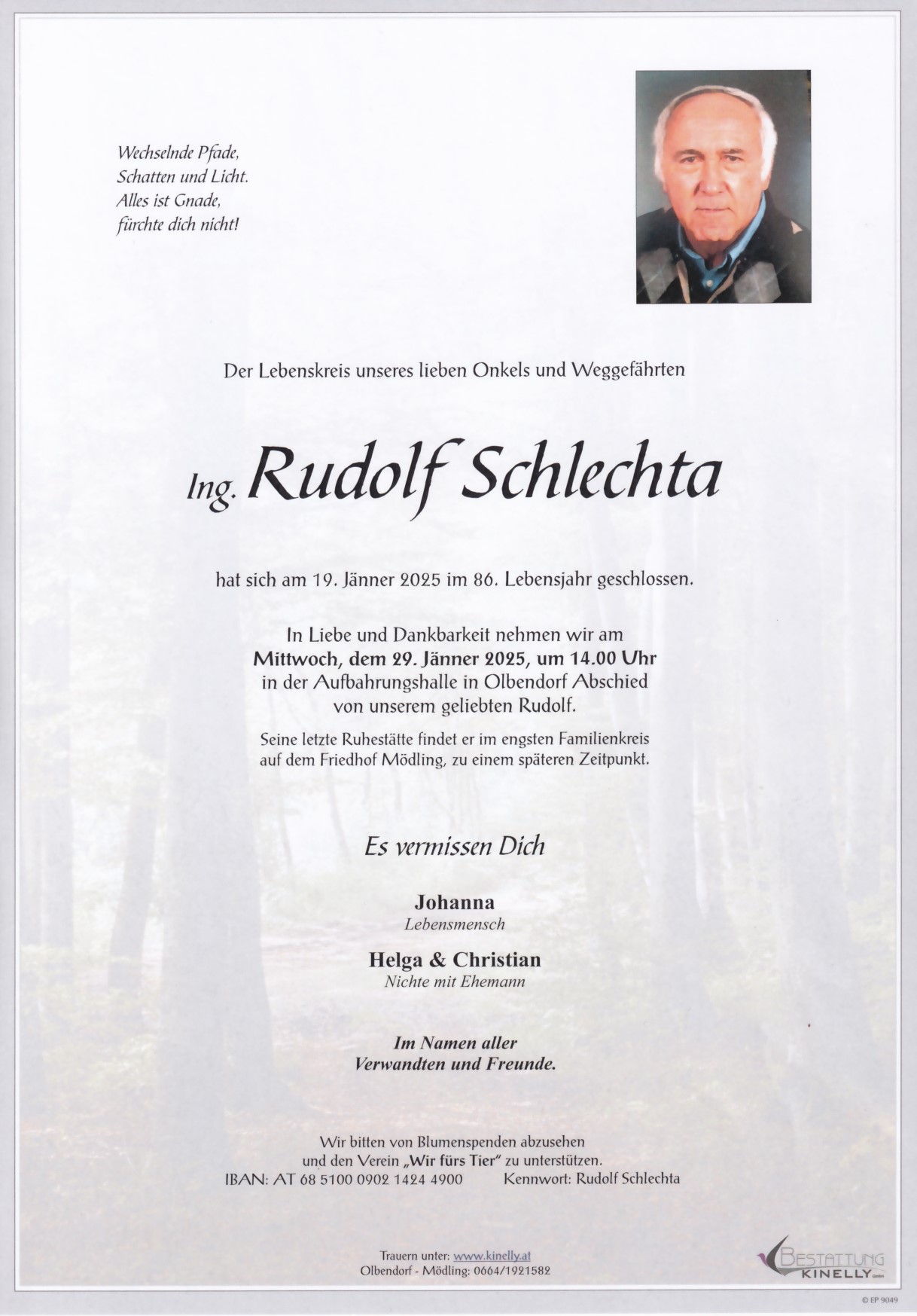 Rudolf Schlechta - Bestattung Kinelly