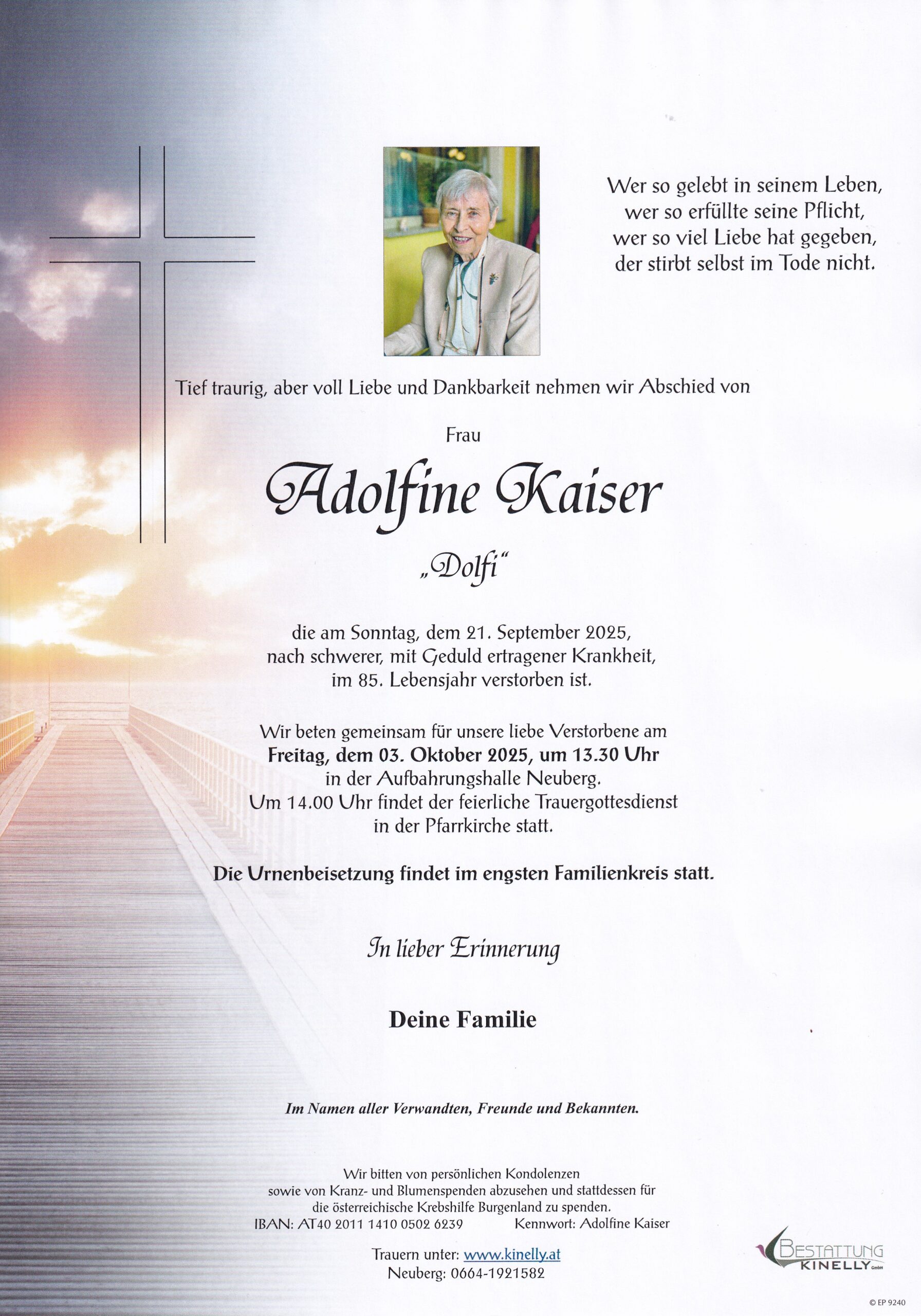 Bestattung Kinelly - Adolfine Kaiser