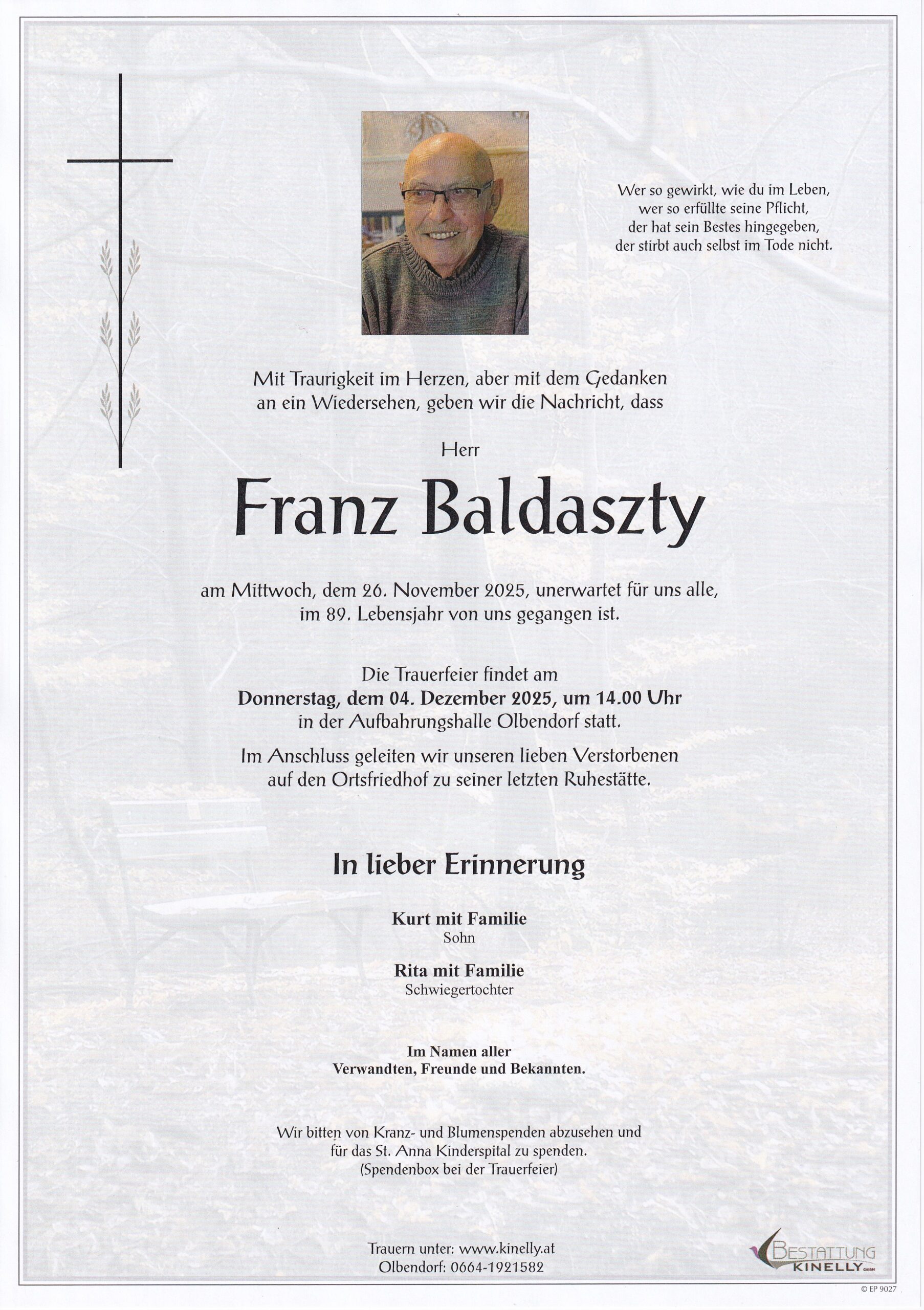 Franz Baldaszty - Bestattung Kinelly